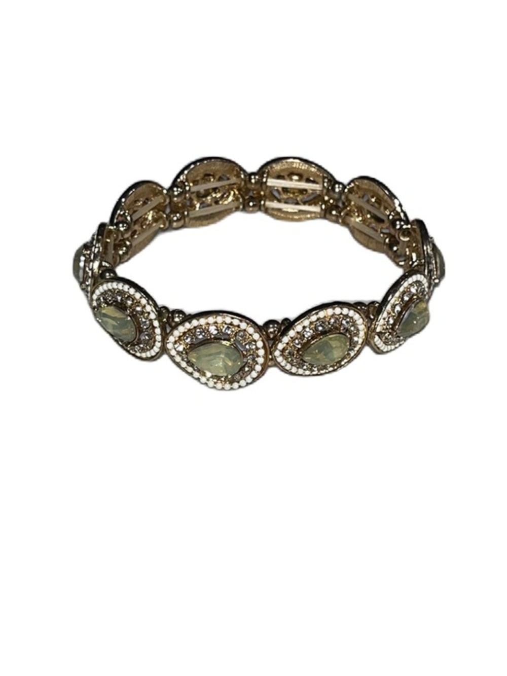 Gold-Tone Green Teardrop Crystal Stretch Bracelet